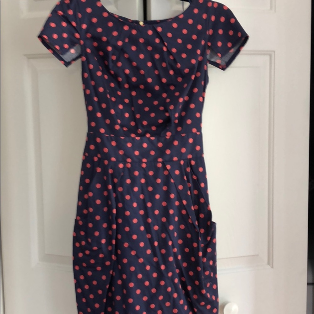 Adorable navy and coral polka dot boutique dress!